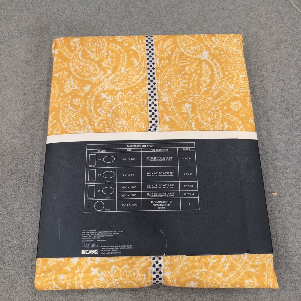 Lucky‎ Brand Yellow Paisley Tablecloth 52x70 Oblong Oval Water Repellent NEW - Picture 2 of 2